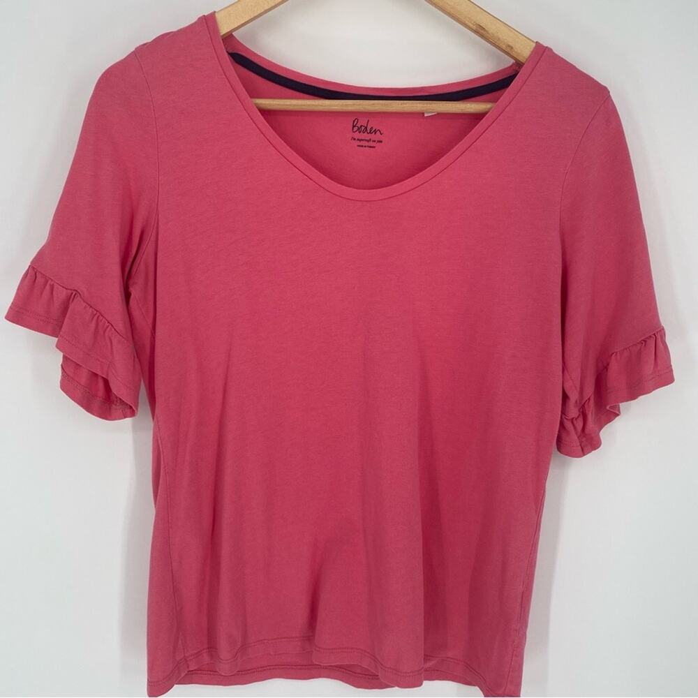 Boden Pink Ruffle Sleeve‎ Women's Top Colorful Feminine Coastal Summer Beach S